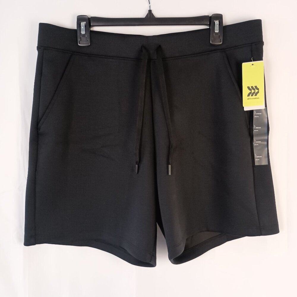 All In Motion Sleek Spacer Shorts Women L Black 7" Inseam Zip Pockets NWT - Picture 1 of 6